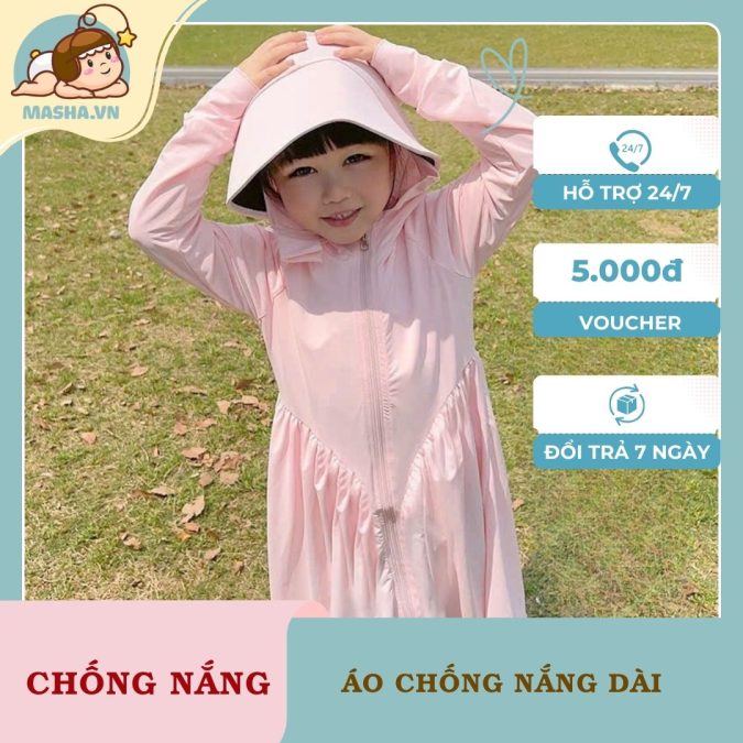 Áo Chống Nắng Dài Tay Bé Gái Masha Có Mũ Trùm Đầu