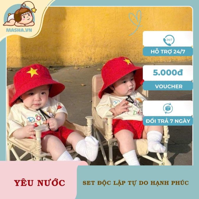 Set Áo Thun Bé Gái In "Độc Lập Tự Do Hạnh Phúc" Chân Váy/Quần Đỏ Masha - Tự Hào Việt Nam