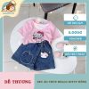 Set Áo Thun Bé Gái Hello Kitty Hồng Quần Short Bò Masha2