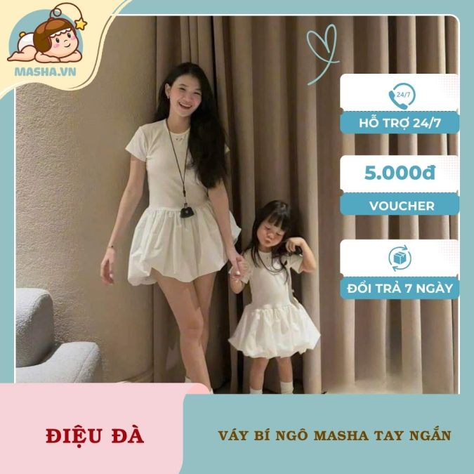 Váy Bí Ngô Bé Gái Masha Màu Đen Tay Ngắn3