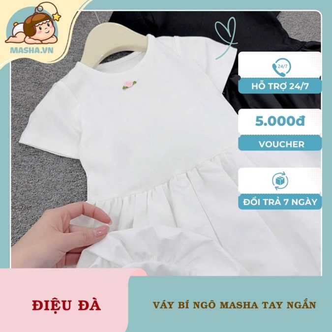 Váy Bí Ngô Bé Gái Masha Màu Đen Tay Ngắn4