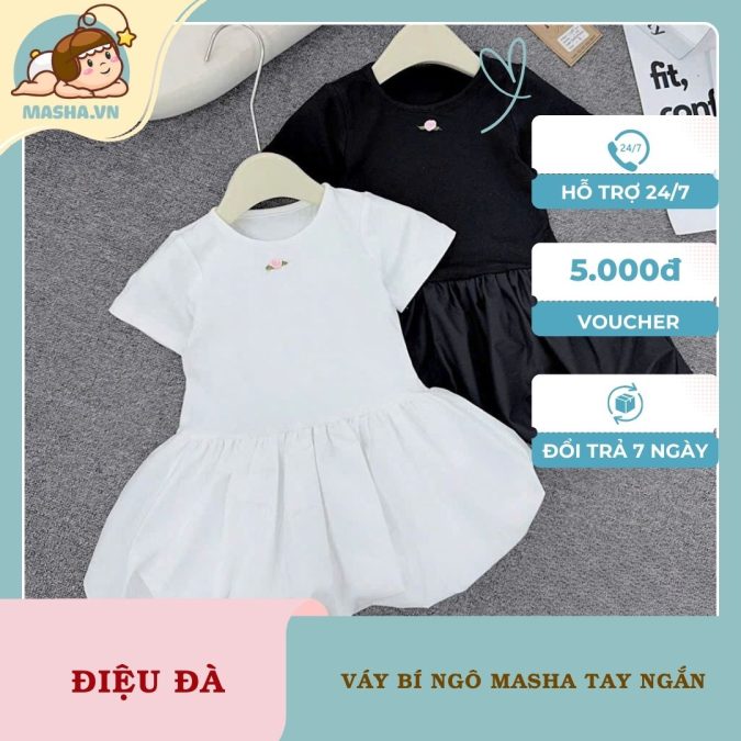 Váy Bí Ngô Bé Gái Masha Màu Đen Tay Ngắn5