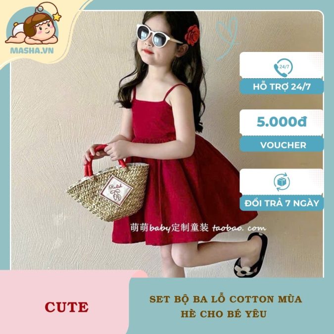 set váy yếm đỏ 4