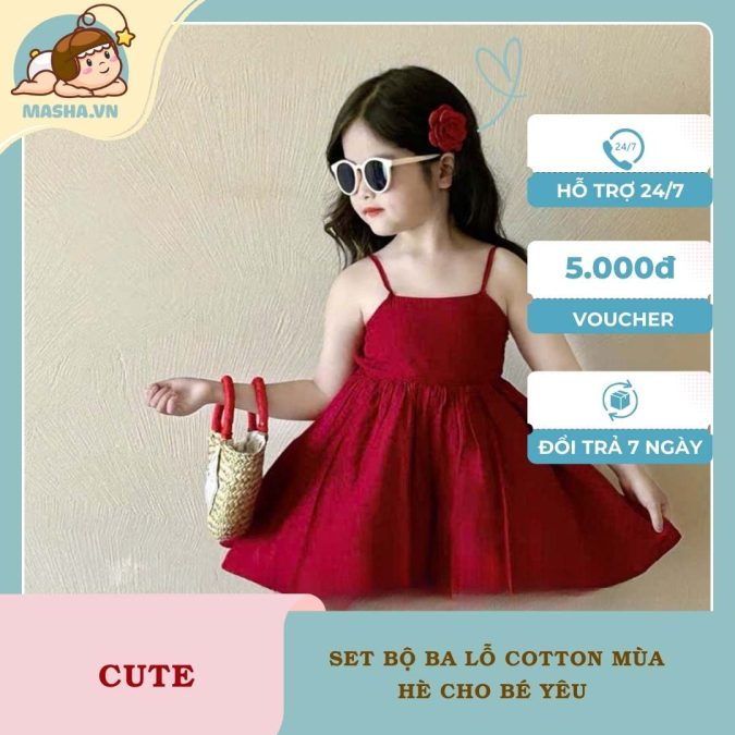 set váy yếm đỏ 6